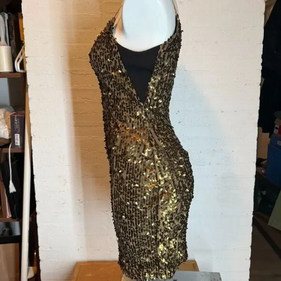Glam Party Cocktail Metalic Gold Eight Sixty Sequin Bodicon Spaghetti Strap S - Picture 8 of 8